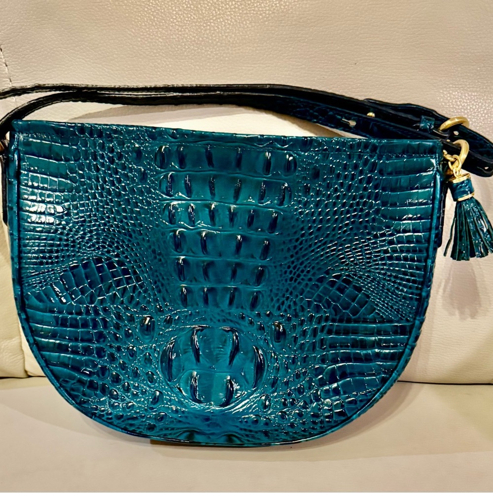 BRAHMIN SHAYNA .. Elegant Teal Crocodile-Embossed Women's Bag